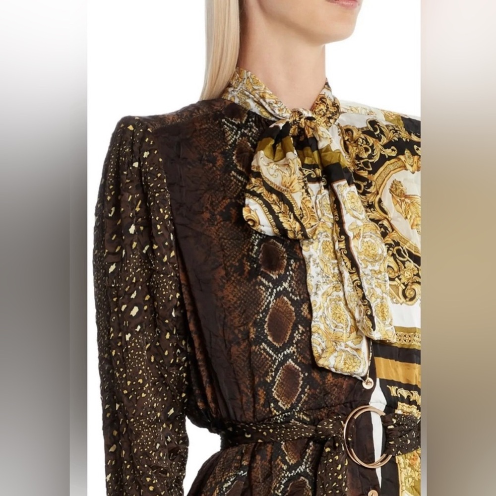 ‼️SOLD‼️Versace Signature-Prints Patchwork Wrinkle-detail Mini Shirt-dress 44EU - Picture 4 of 16